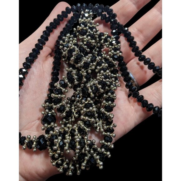 Vintage Glam Metal And Glass Beaded Loop Statement Necklace - Picture 5 of 5